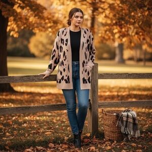 Fashion Cheetah Print Open Cardigan  Size Medium